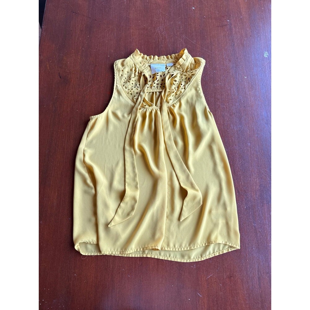 MAEVE Anthropologie Luca mustard gold neck tie blouse
